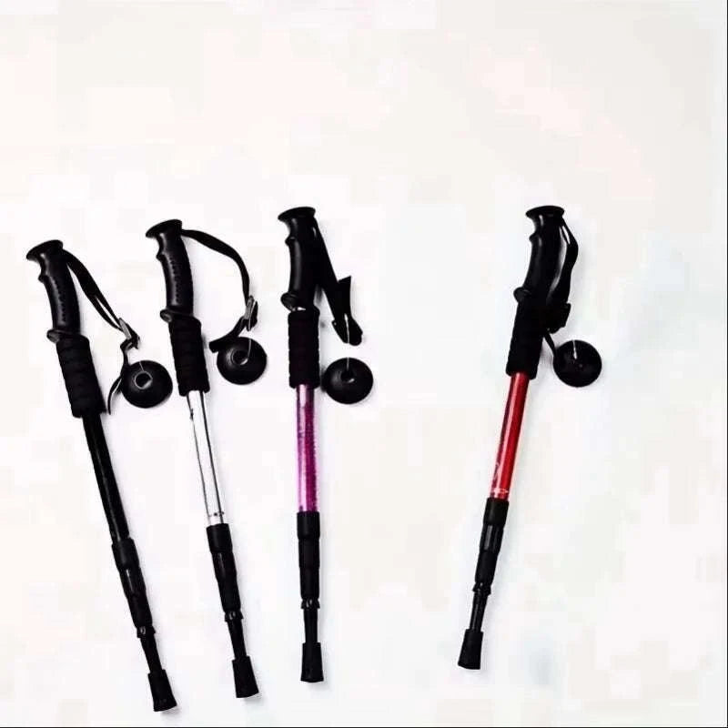 Ultralight Foldable Trekking Poles with Shock Absorption-4 Section Black