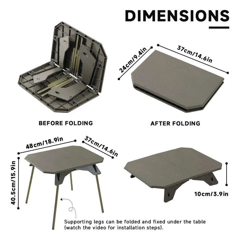 Ultralight Folding Camping Table with Dual Height Settings-Black