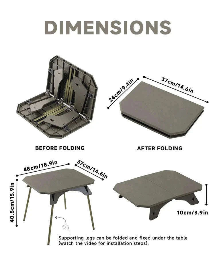 Ultralight Folding Camping Table with Dual Height Settings-Black