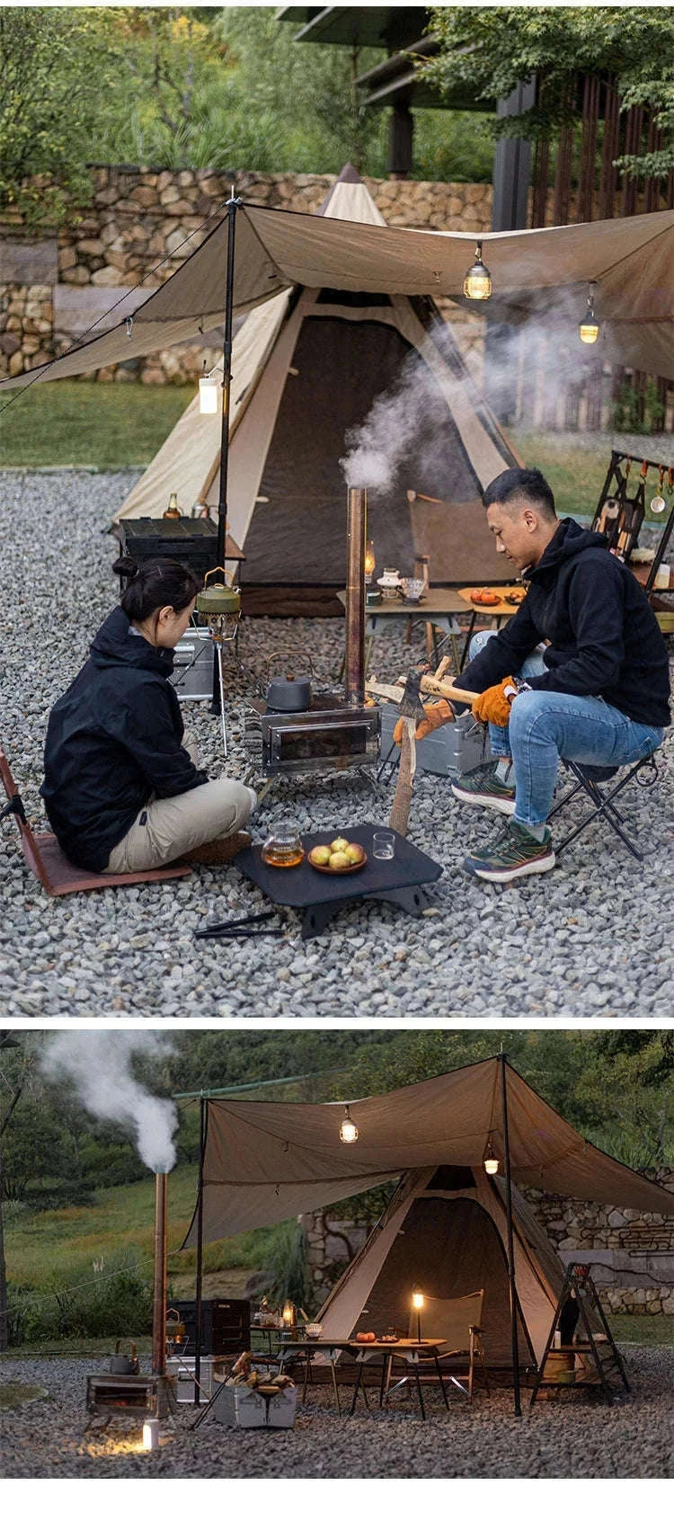 Ultralight Folding Camping Table with Dual Height Settings-Black