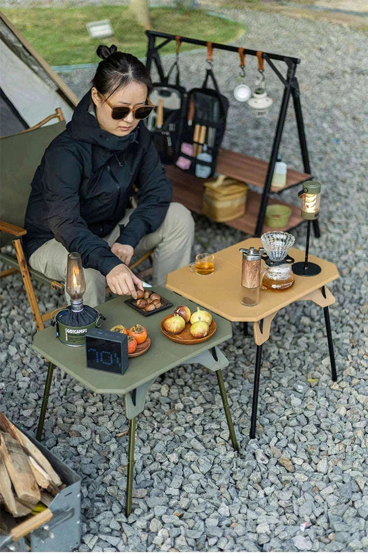 Ultralight Folding Camping Table with Dual Height Settings-Black