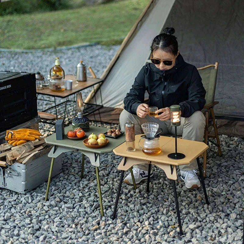 Ultralight Folding Camping Table with Dual Height Settings-Black
