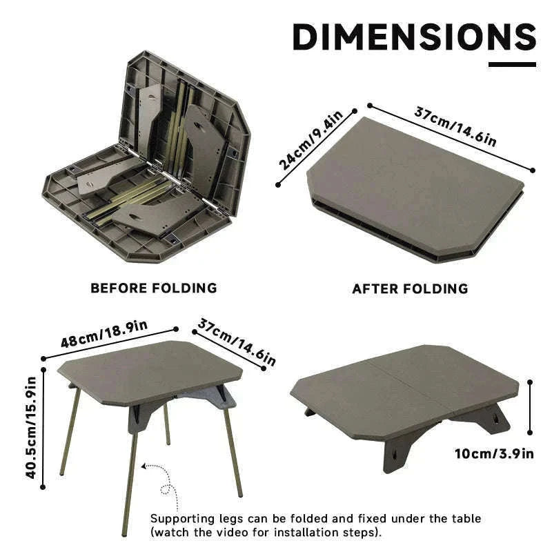 Ultralight Folding Camping Table with Dual Height Settings-Black