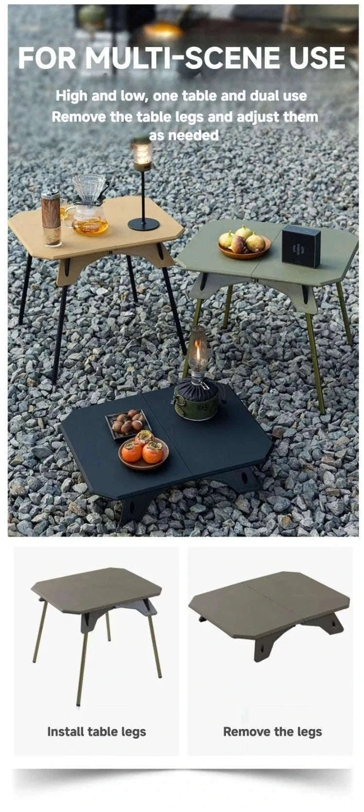 Ultralight Folding Camping Table with Dual Height Settings-Black