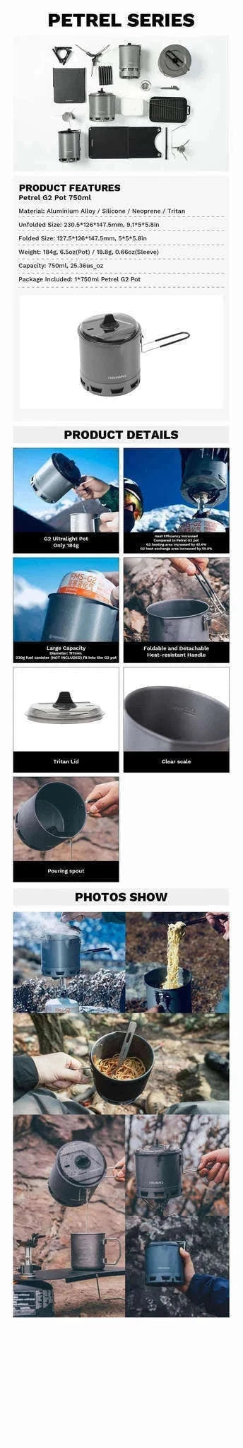 Ultralight Heat Exchanger Pot 750ml-G2 POT with Sleeve / Russian Federation