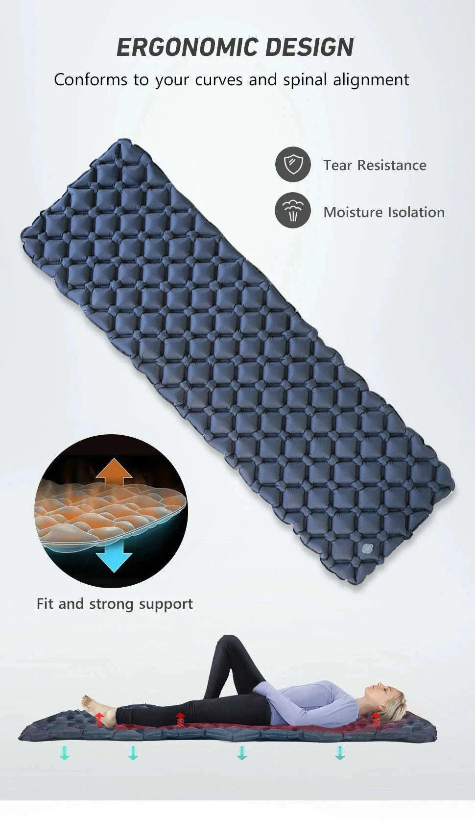Ultralight Inflatable Camping Sleeping Pad 550g for Travel and Hiking-Green