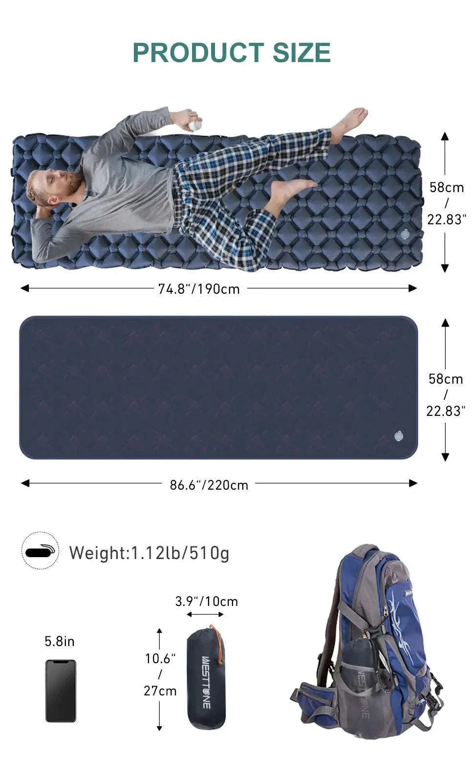Ultralight Inflatable Camping Sleeping Pad 550g for Travel and Hiking-Green