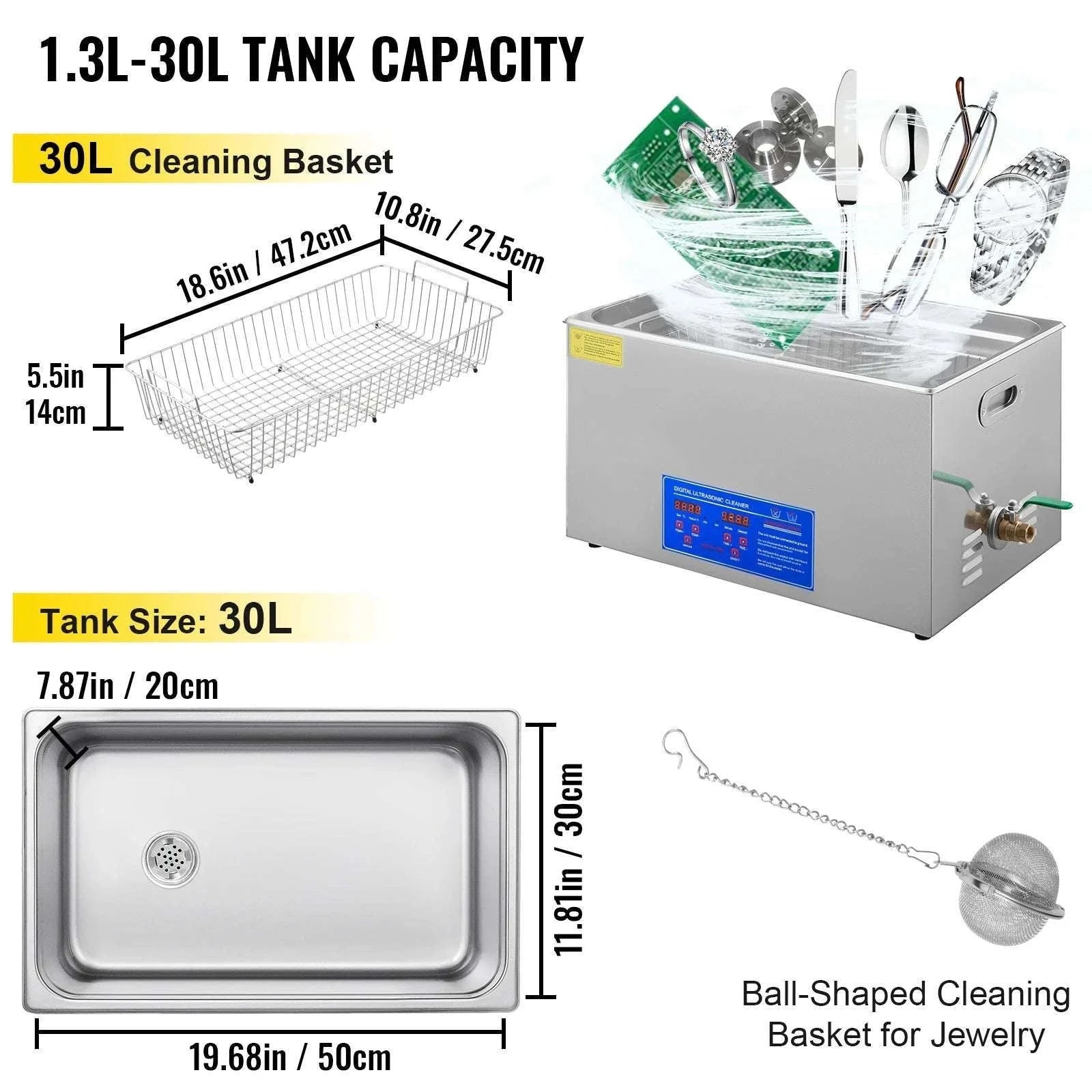 Ultrasonic Cleaner 1.3–30L Heated Digital Deep Cleaning Machine-22L / GERMANY