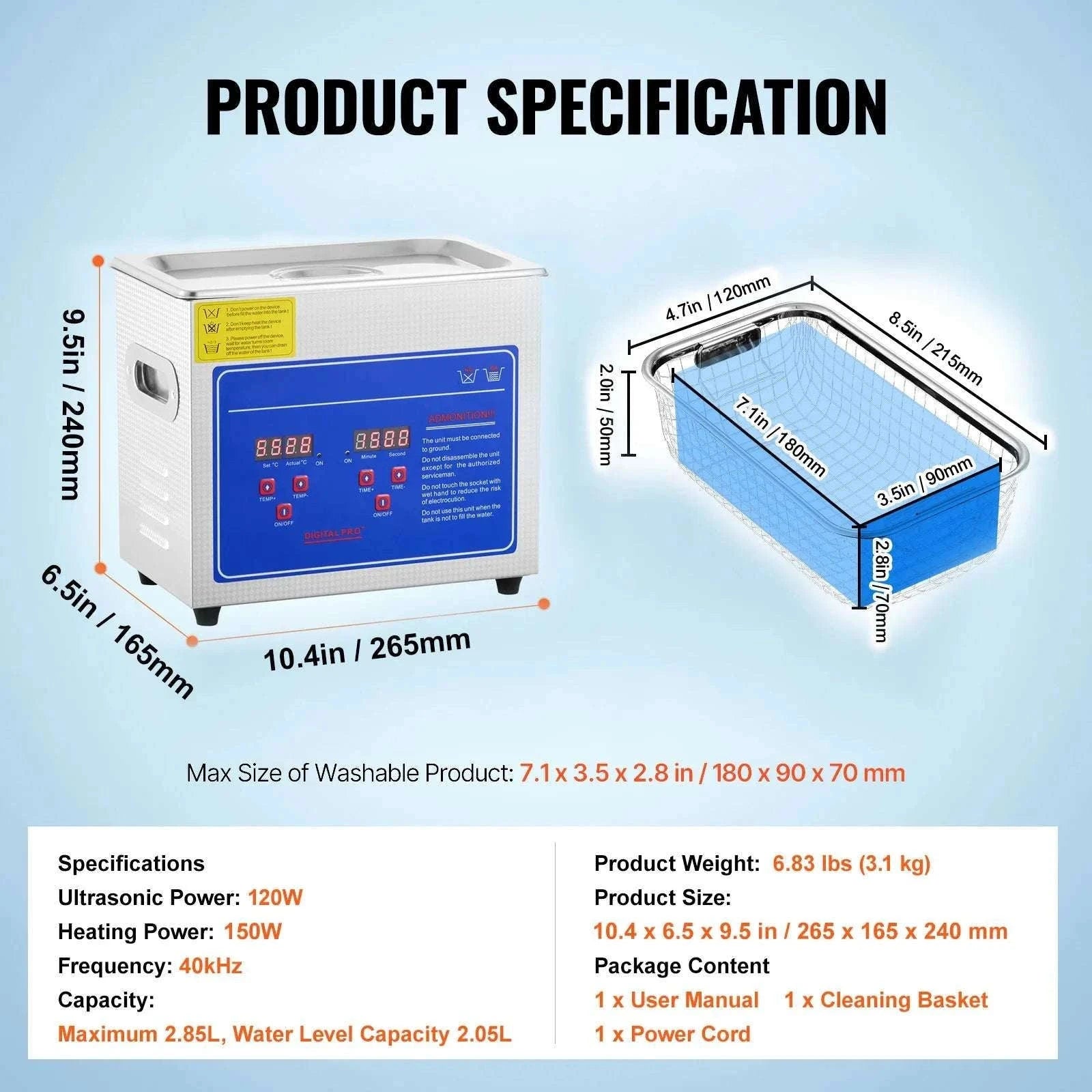 Ultrasonic Cleaner 1.3–30L Heated Digital Deep Cleaning Machine-22L / GERMANY