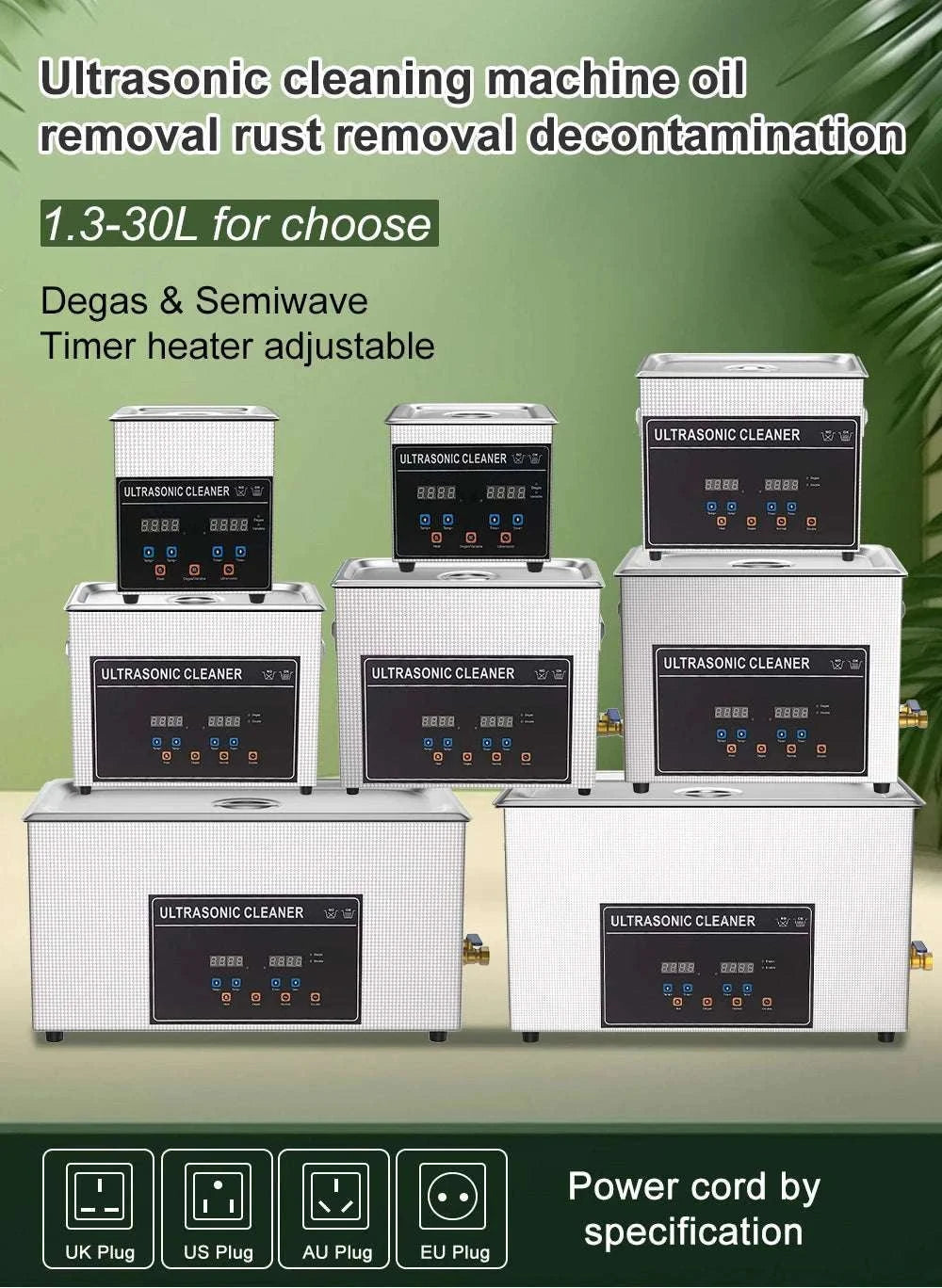 Ultrasonic Cleaner 1.3L–30L 40kHz Deep Cleaning Machine-1.3L 60W CJ009SD / UK / China Mainland