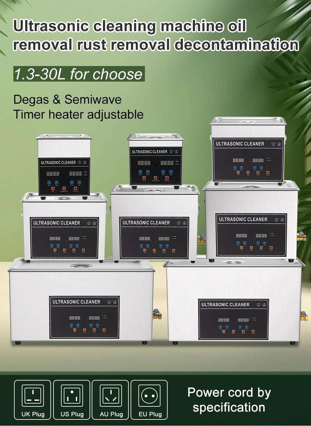 Ultrasonic Cleaner 1.3L–30L 40kHz Deep Cleaning Machine-1.3L 60W CJ009SD / UK / China Mainland