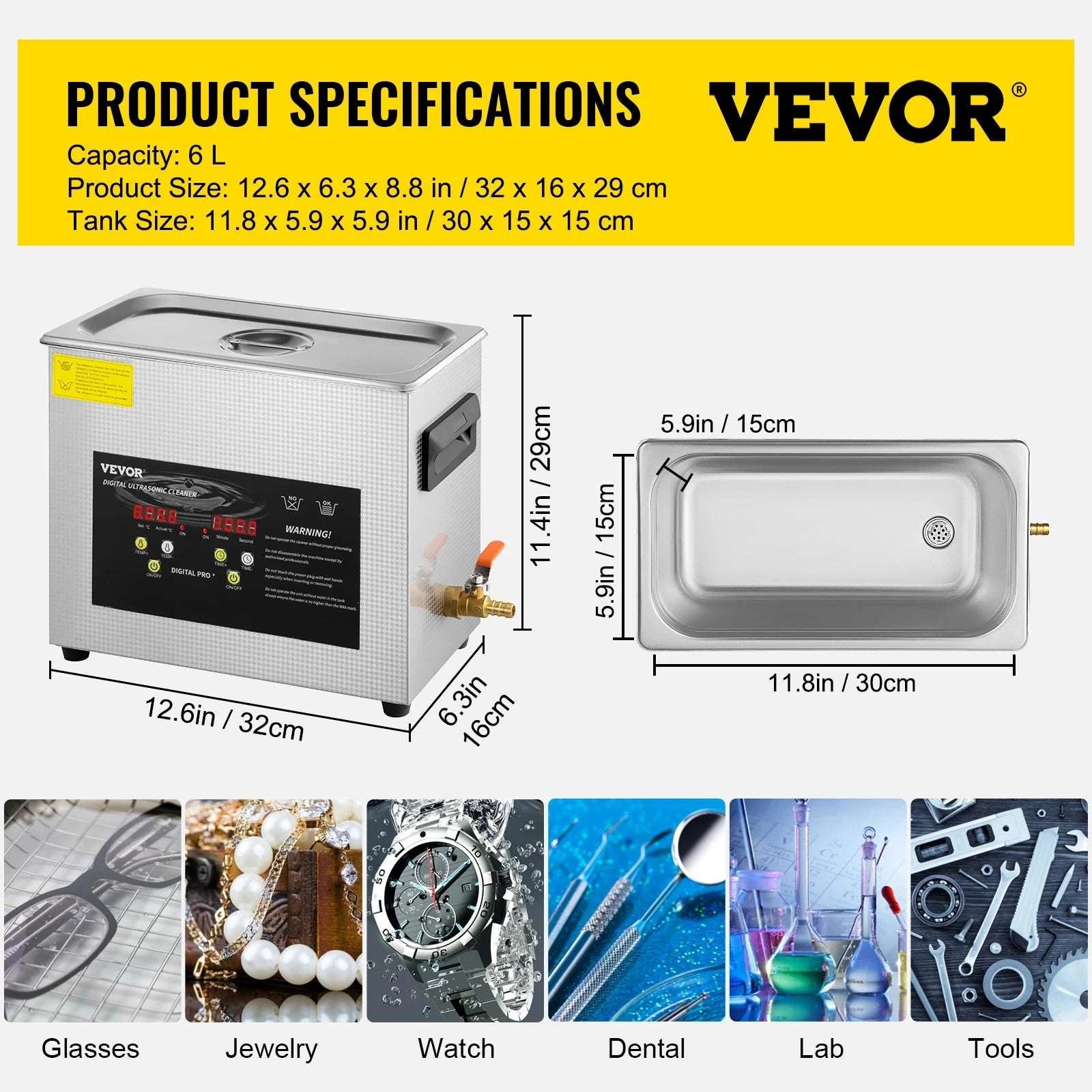 Ultrasonic Cleaner 2L–15L 40kHz Deep Cleaning Machine with Heat-2L / Poland