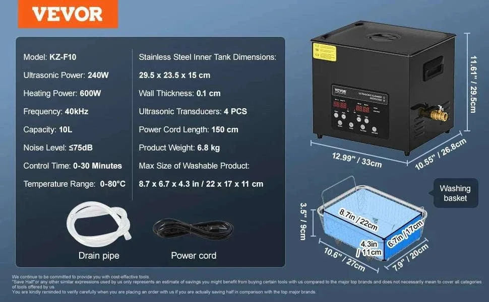 Ultrasonic Cleaner 2L–15L 40kHz Deep Cleaning with Timer & Heat-15L / Poland