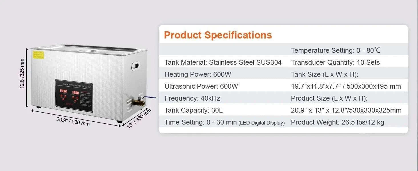 Ultrasonic Cleaner 2L–30L Stainless Steel Deep Cleaning Machine-30L / GERMANY
