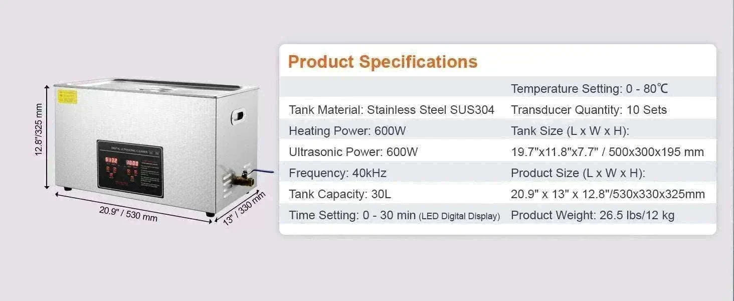 Ultrasonic Cleaner 2L–30L Stainless Steel Deep Cleaning Machine-30L / GERMANY