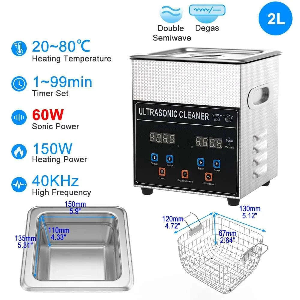 Ultrasonic Cleaner Machine 40kHz Heated Bath for Jewelry, Dental & Tools-30L 840W CJ100SD-4 / EU / China Mainland