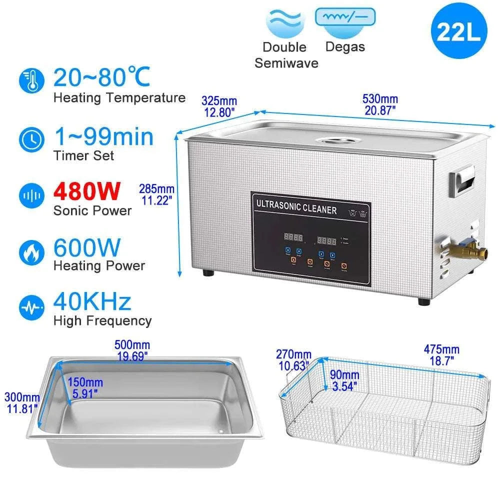 Ultrasonic Cleaner Machine 40kHz Heated Bath for Jewelry, Dental & Tools-30L 840W CJ100SD-4 / EU / China Mainland