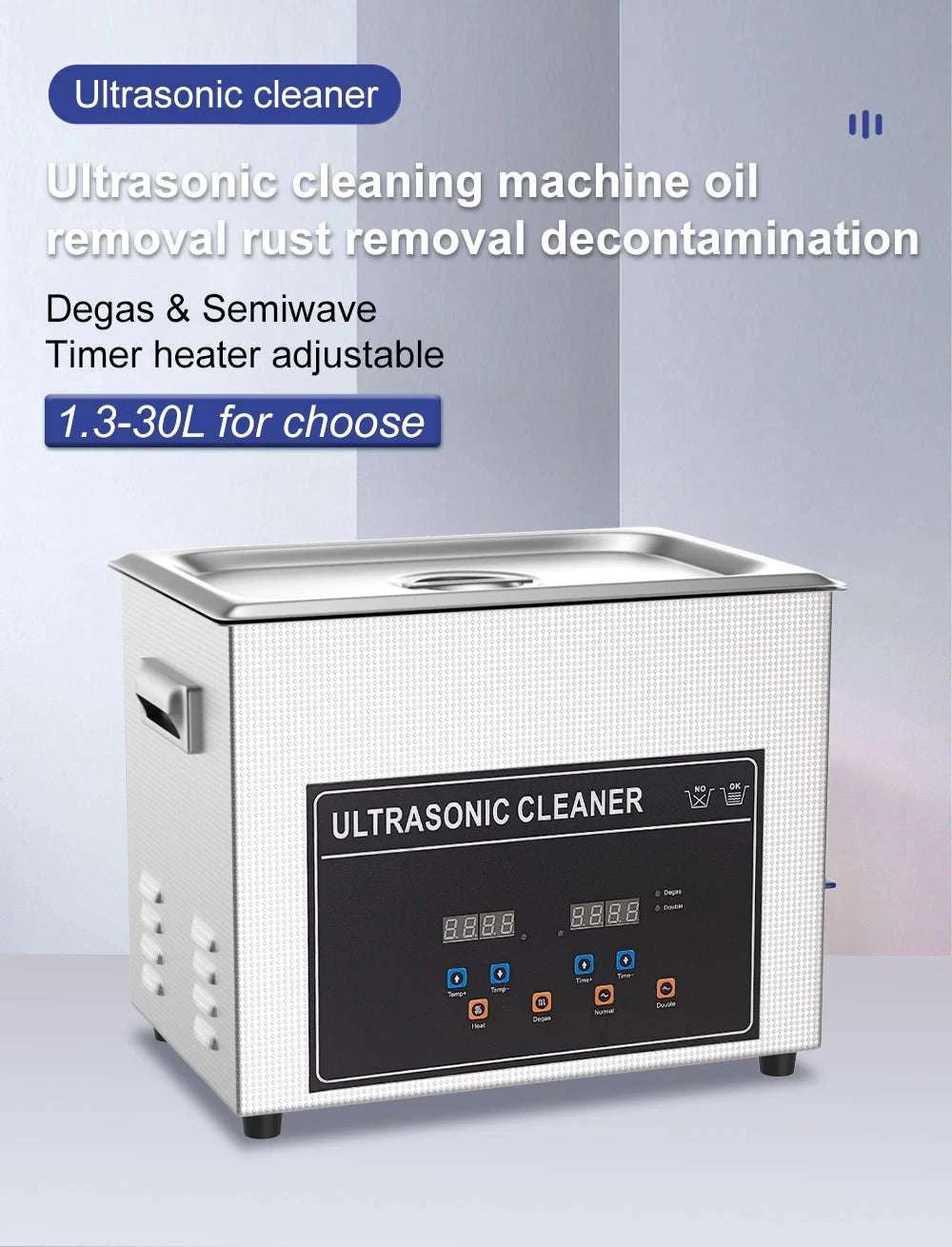 Ultrasonic Cleaner Machine 40kHz Heated Bath for Jewelry, Dental & Tools-30L 840W CJ100SD-4 / EU / China Mainland
