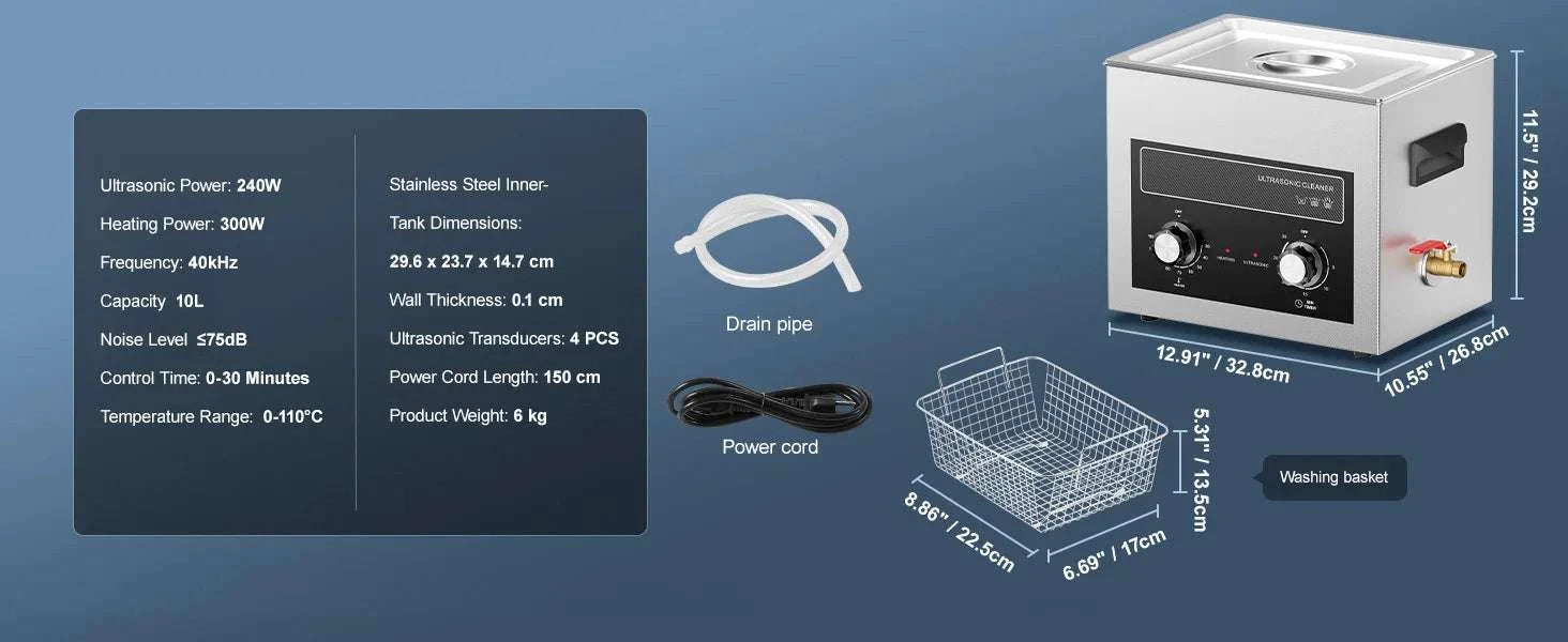 Ultrasonic Cleaner with Heat & Timer for Parts, Jewelry, Tools-2L / GERMANY