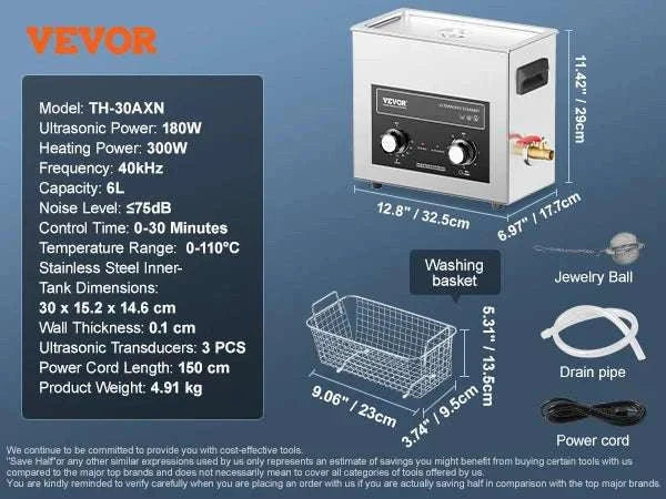 Ultrasonic Cleaner with Heat & Timer for Parts, Jewelry, Tools-2L / GERMANY