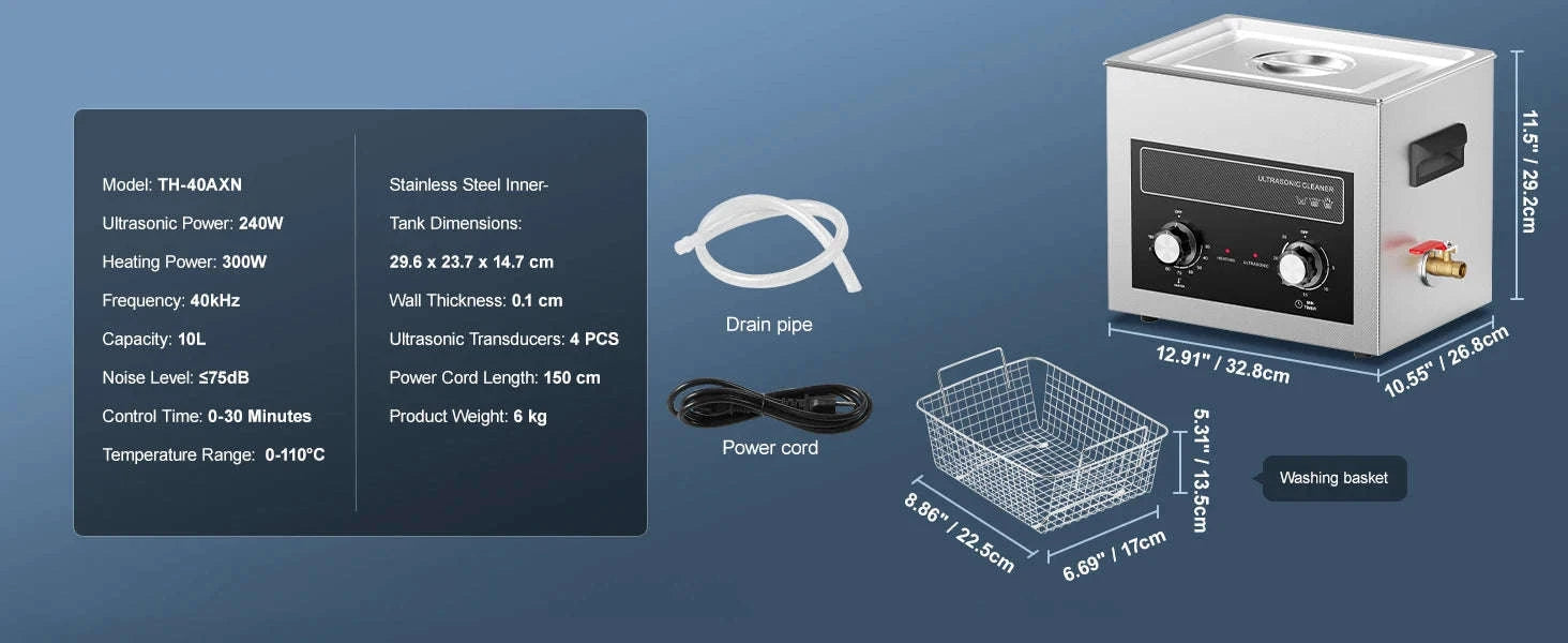 Ultrasonic Cleaner with Heater and Timer for Tools and Parts-15L / spain