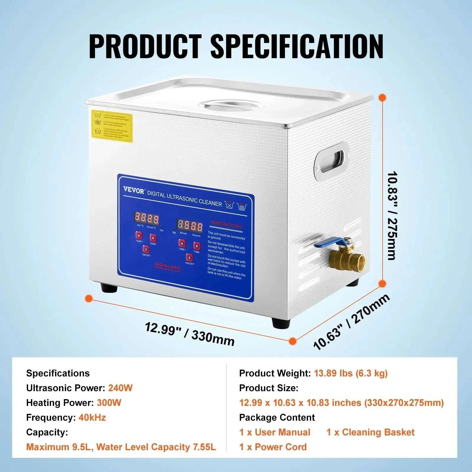 Ultrasonic Cleaner with Heater & Timer for Jewelry Glasses (2L–30L)-40A / Poland