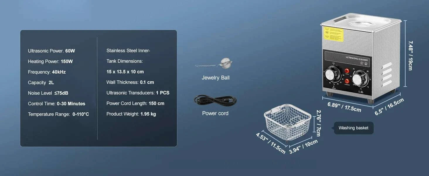 Ultrasonic Cleaner with Heater & Timer for Parts, Tools & Jewelry-3L / United States