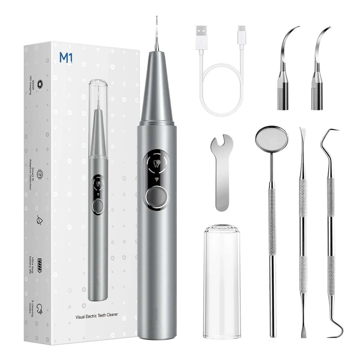 Ultrasonic Dental Scaler with LED Light & 5 Cleaning Modes-as show