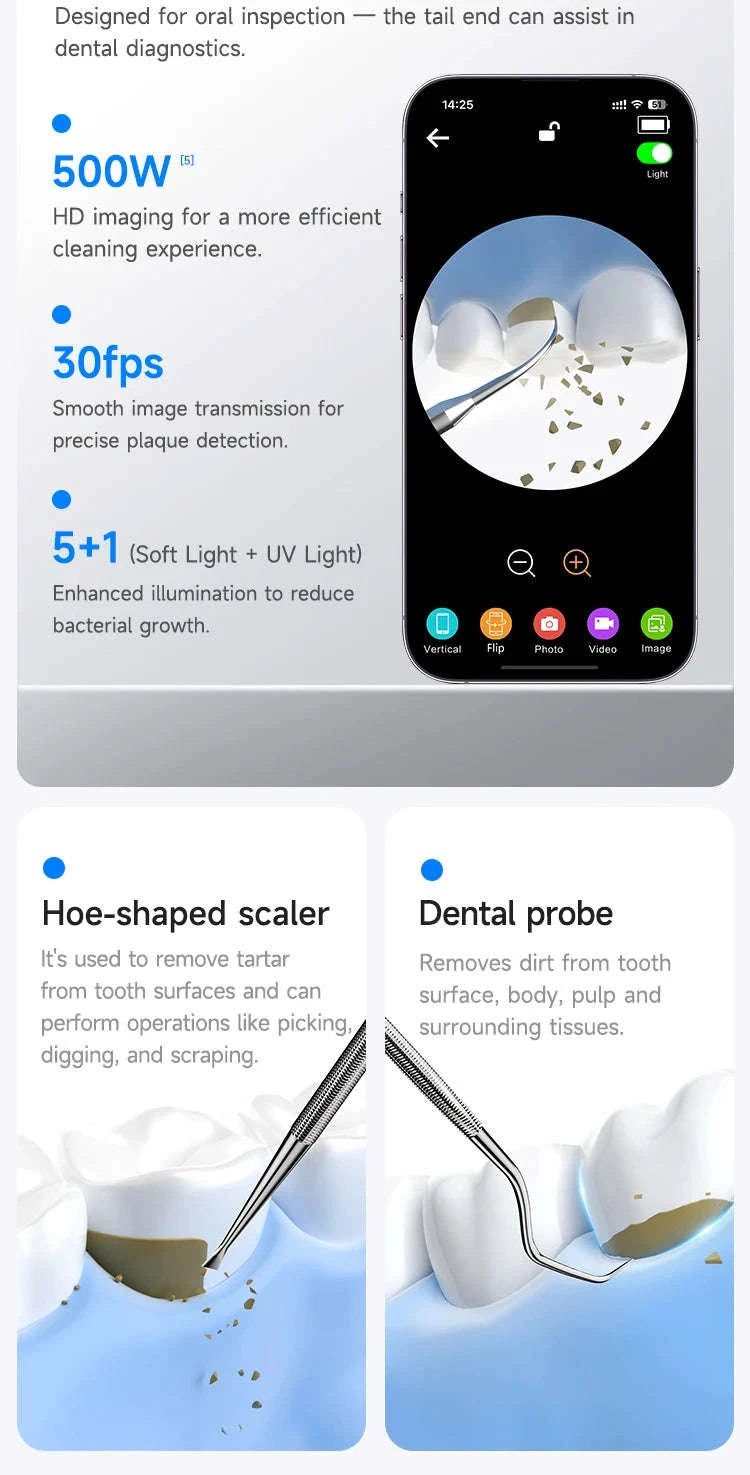 Ultrasonic Tooth Cleaner with Camera Tartar Remover Tool-as show