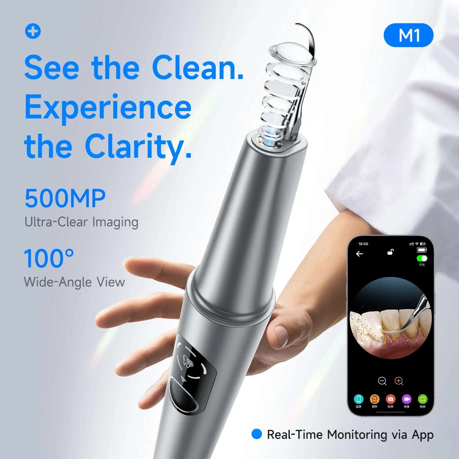 Ultrasonic Tooth Cleaner with Camera Tartar Remover Tool-as show