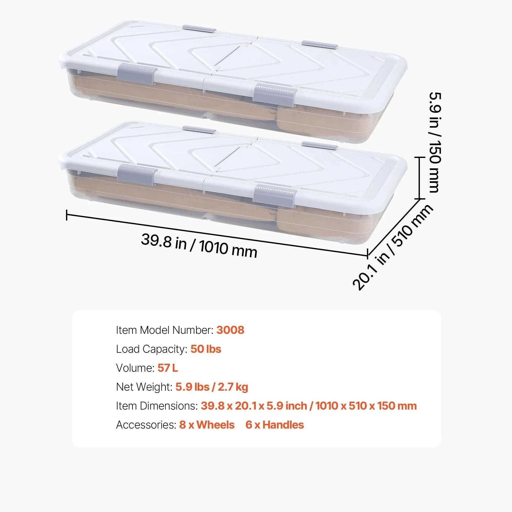 Under Bed Storage Organizer with Wheels and Clear Lid Bins-28-32inch / United States