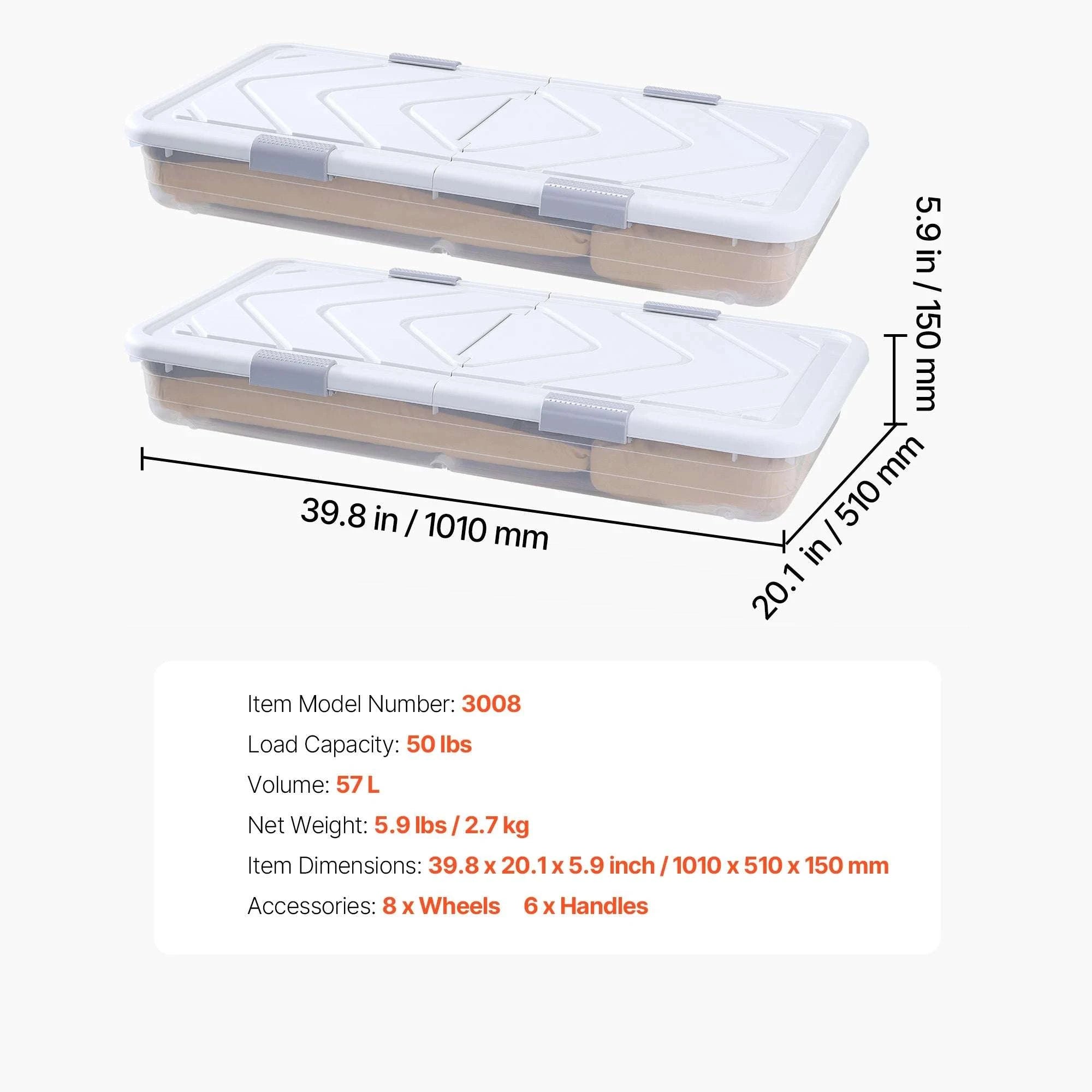 Under Bed Storage Organizer with Wheels and Clear Lid Bins-28-32inch / United States