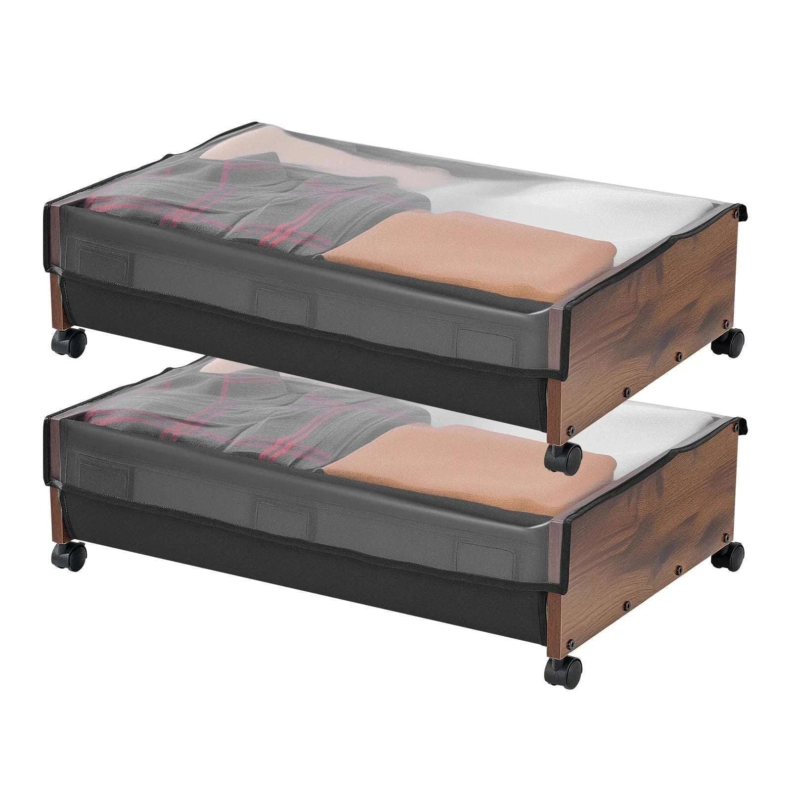 Under Bed Storage Organizer with Wheels and Clear Lid Bins-28-32inch / United States