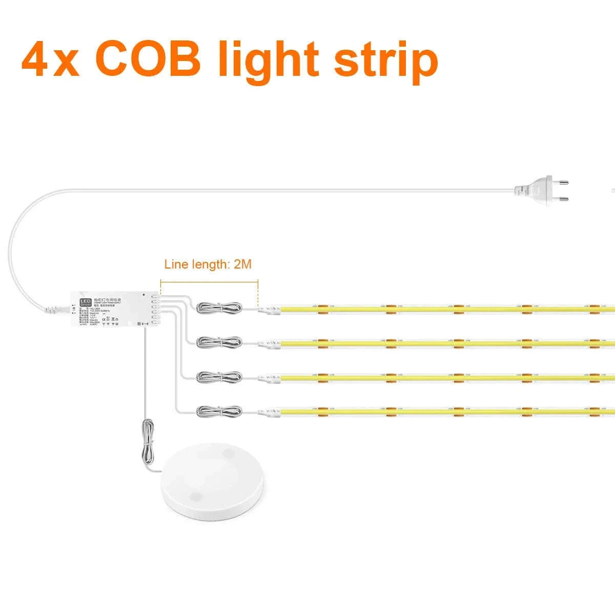 Under Cabinet COB LED Strip Light with Touch Dimmer-2PCS LED Strip / Neutral White / EU Power Plug|2m