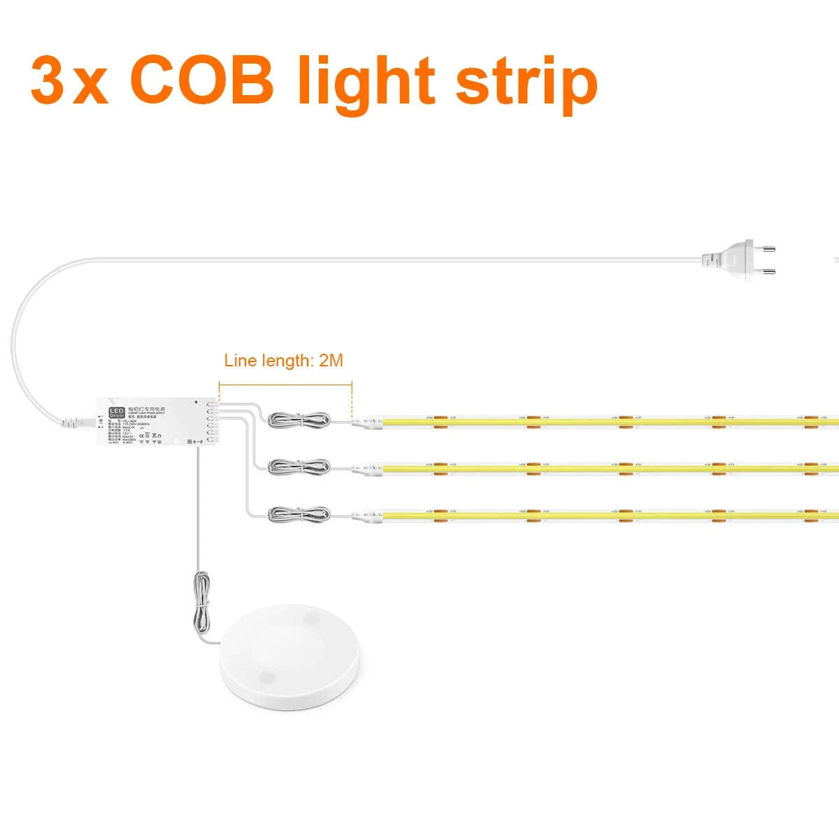 Under Cabinet COB LED Strip Light with Touch Dimmer-2PCS LED Strip / Neutral White / EU Power Plug|2m