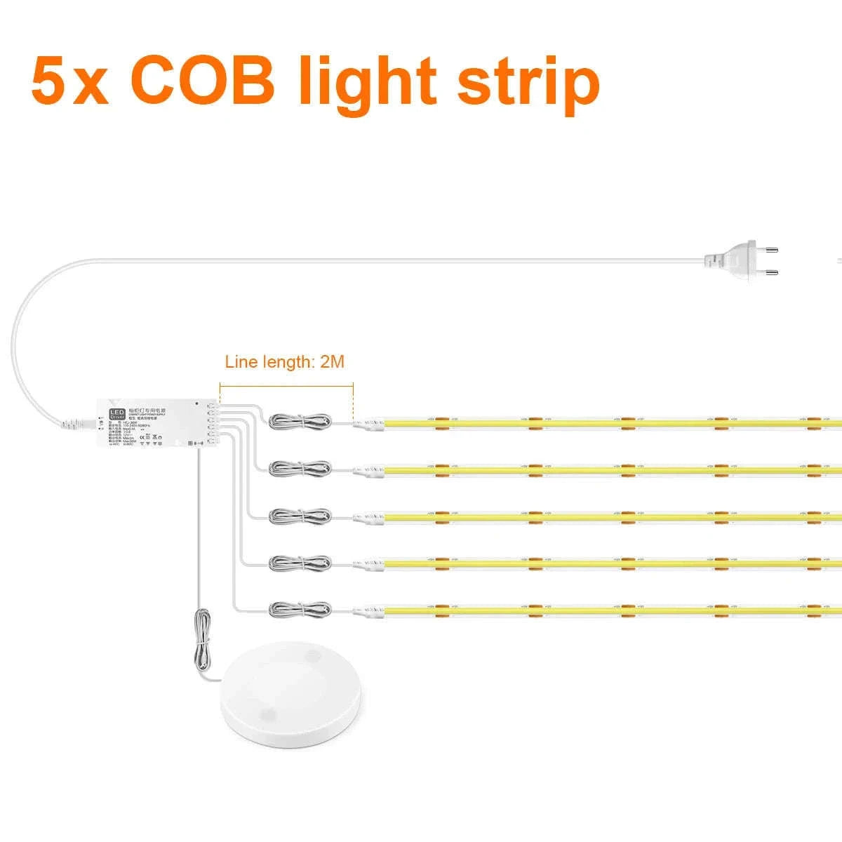 Under Cabinet COB LED Strip Light with Touch Dimmer-2PCS LED Strip / Neutral White / EU Power Plug|2m
