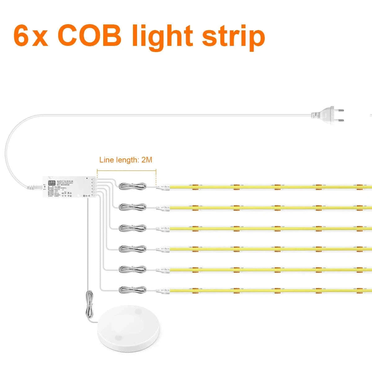 Under Cabinet COB LED Strip Light with Touch Dimmer-2PCS LED Strip / Neutral White / EU Power Plug|2m