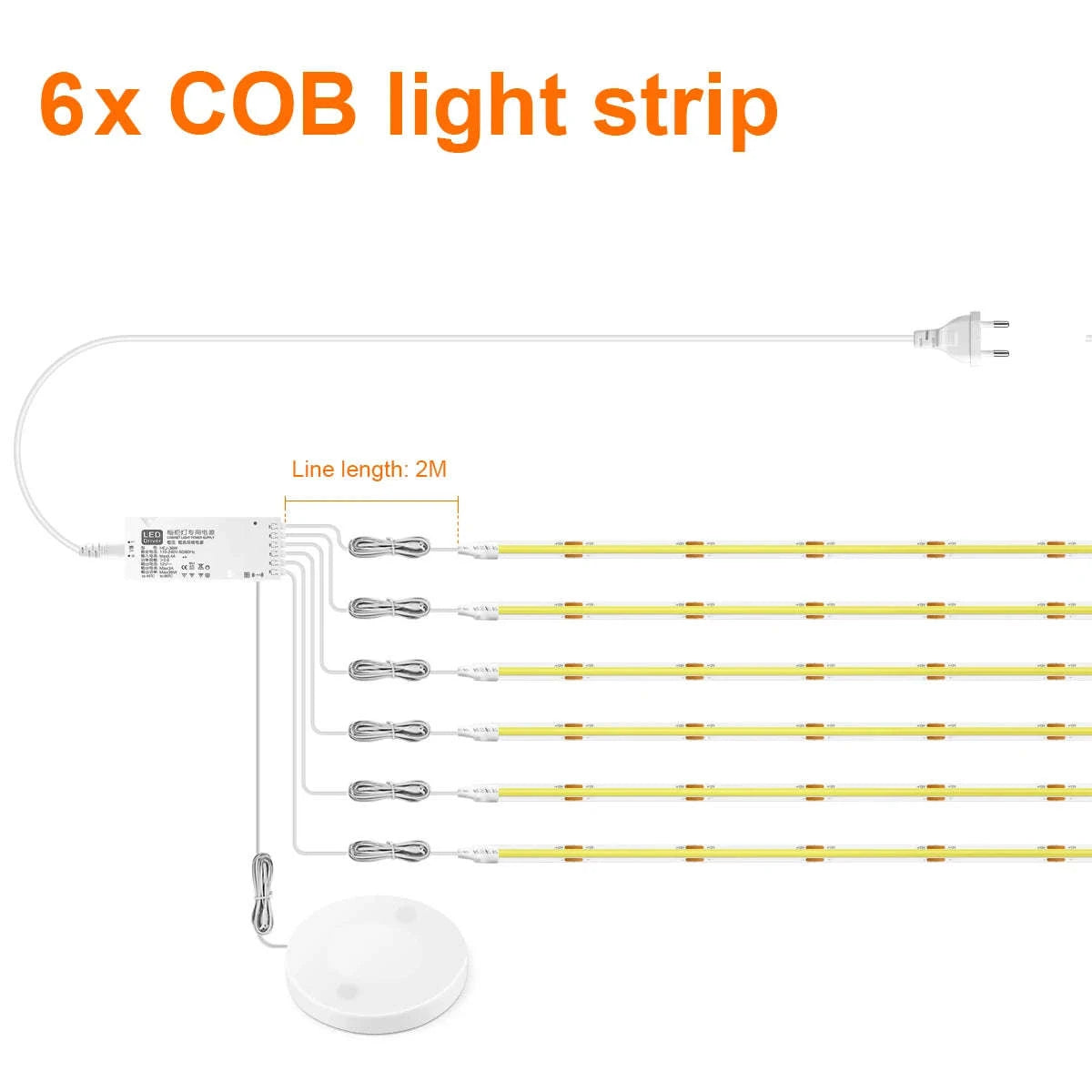 Under Cabinet COB LED Strip Light with Touch Dimmer-2PCS LED Strip / Neutral White / EU Power Plug|2m
