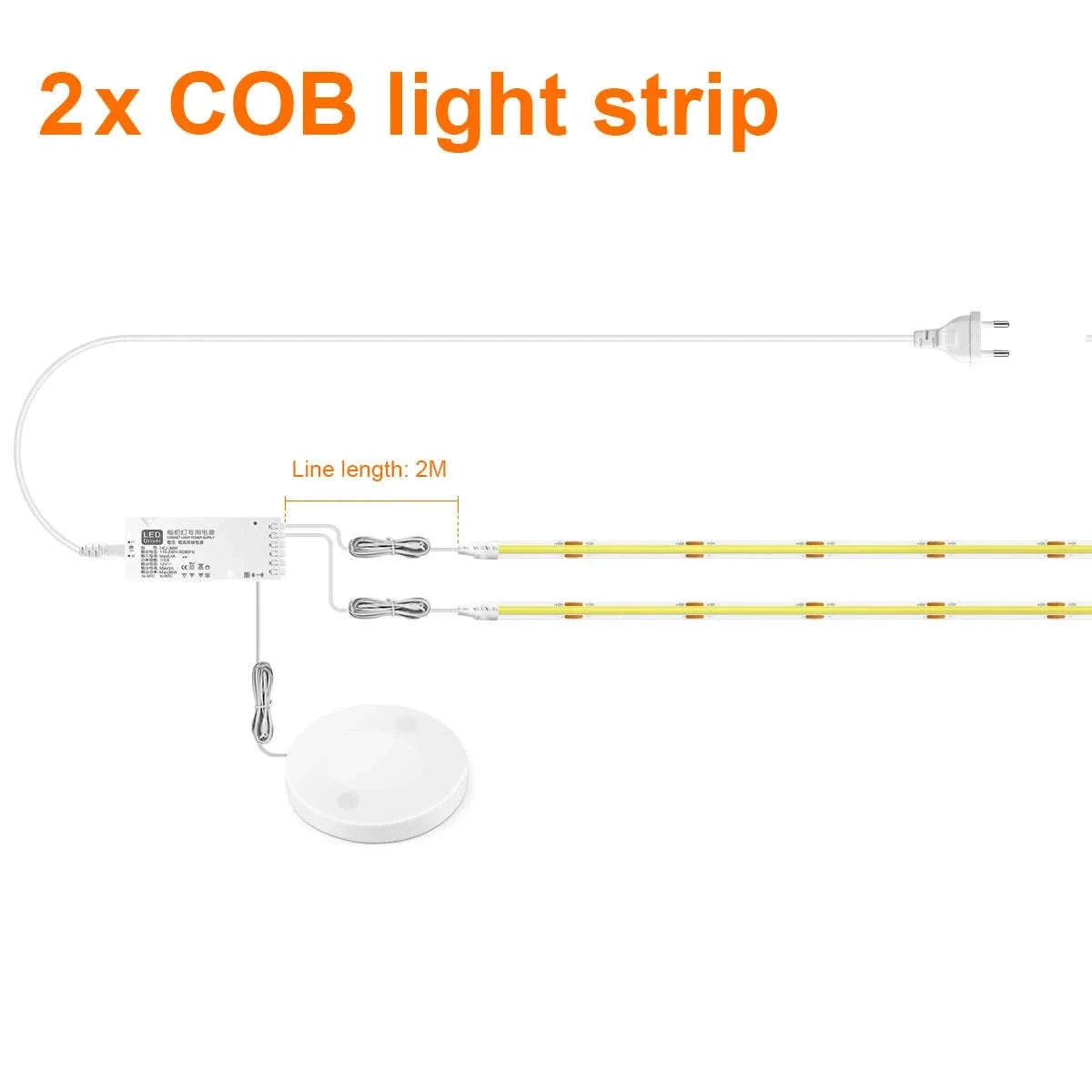 Under Cabinet COB LED Strip Light with Touch Dimmer-2PCS LED Strip / Neutral White / EU Power Plug|2m