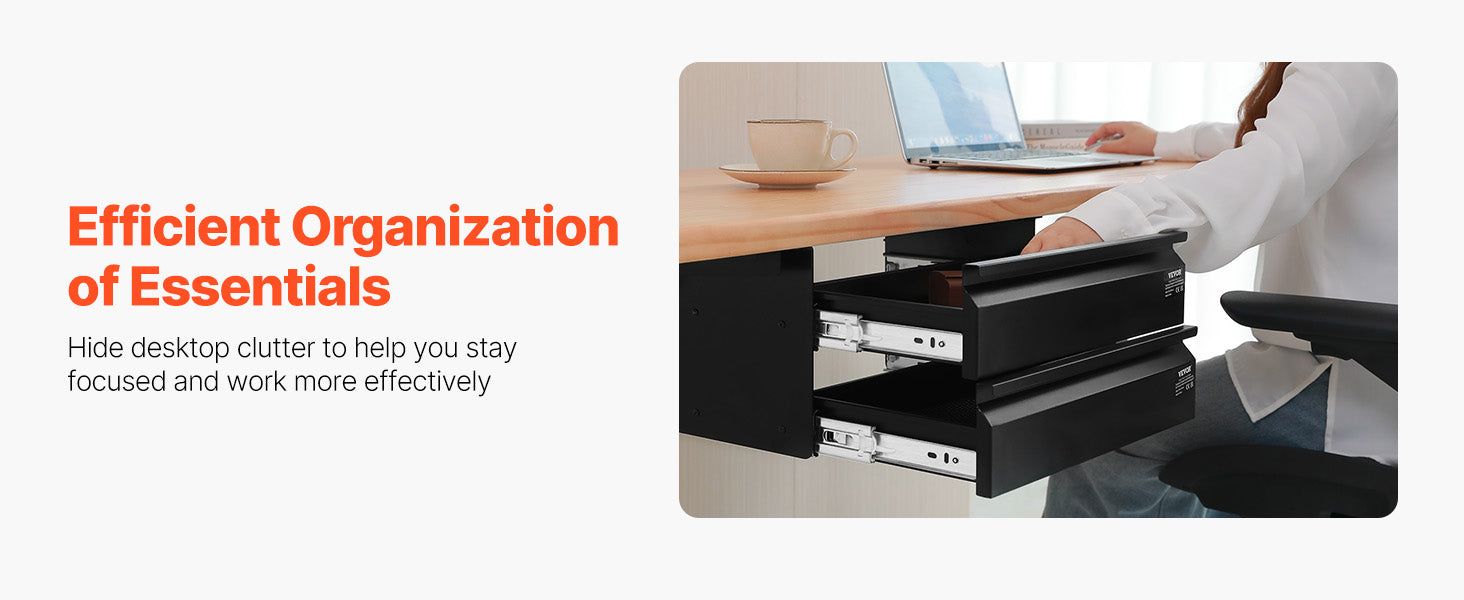 2-Tier Under Desk Drawer Organizer 16" Pull-Out Storage