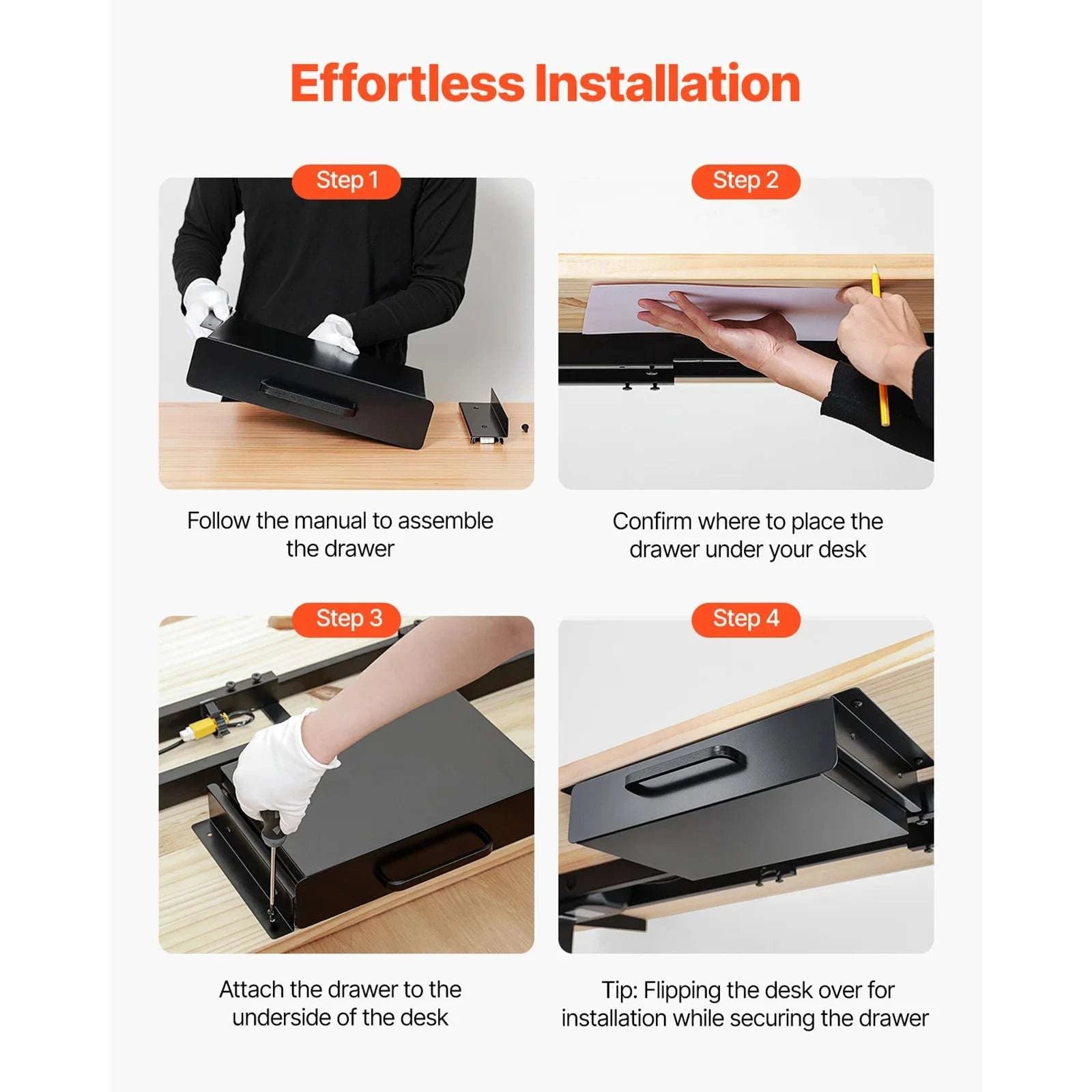 Under Desk Pull-Out Drawer Organizer with Smooth Slide Storage-13 in / United States