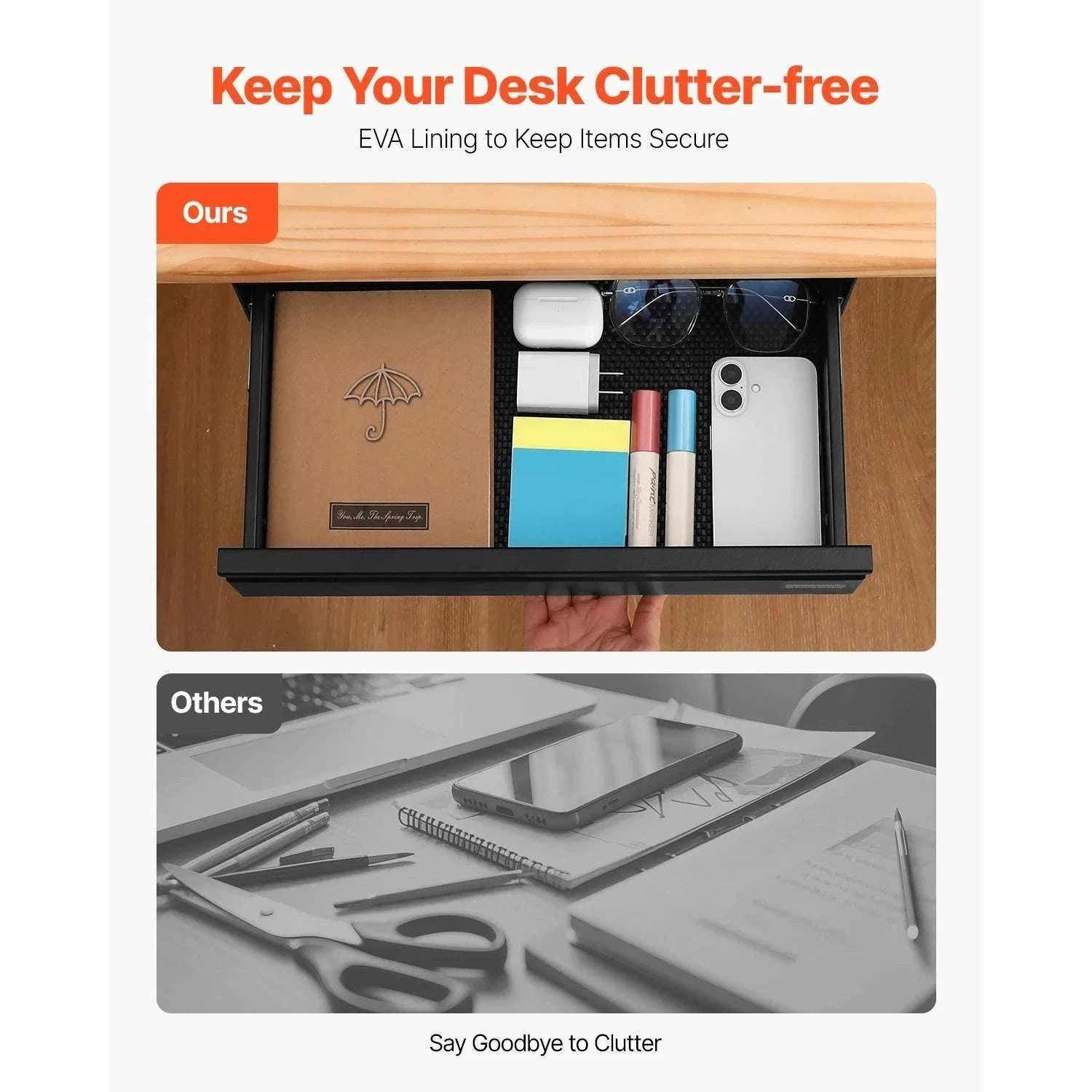 Under Desk Sliding Storage Drawer Organizer for Clean Workspace-30in / United States