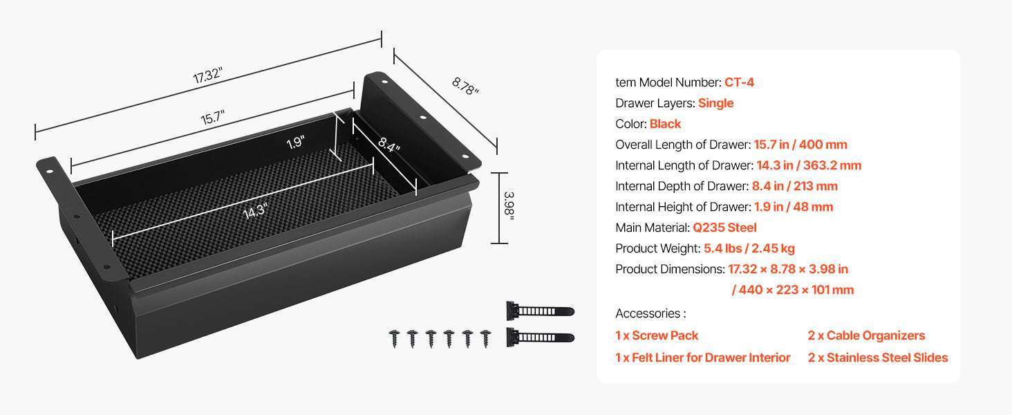 Under Desk Sliding Storage Drawer Organizer for Clean Workspace-30in / United States