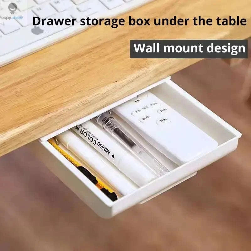 Under-Desk Storage Drawer – Hidden Workspace Organizer with Adhesive Mount-Grey L