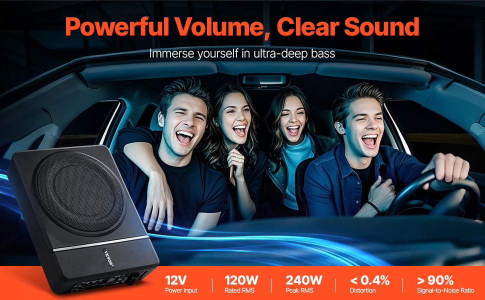 Subwoofer per auto da 8" sotto il sedile con amplificatore integrato 240W di potenza di picco
