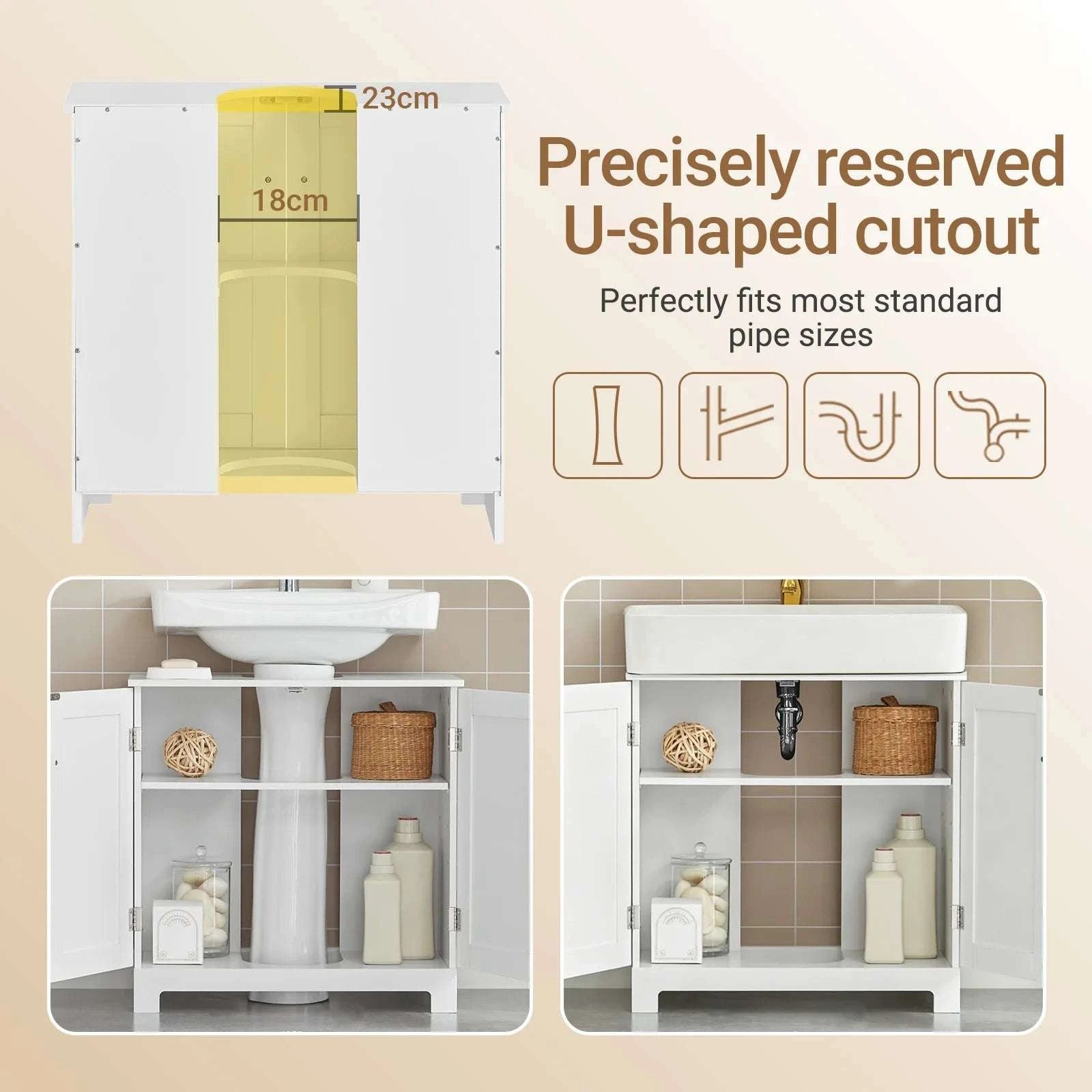 Under Sink Bathroom Cabinet with U-Shape Storage 60x60x30cm-Dark Grey / GERMANY