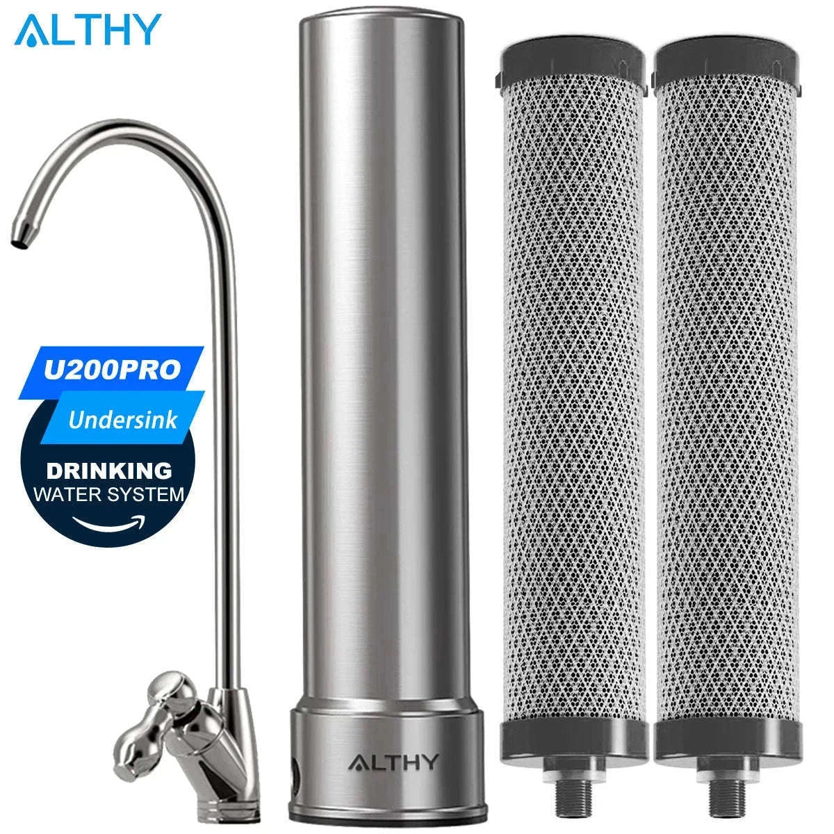 Under Sink Drinking Water Filter Purifier 5-in-1 Stainless Steel Filtration System With Faucet-Host and 2xFilter