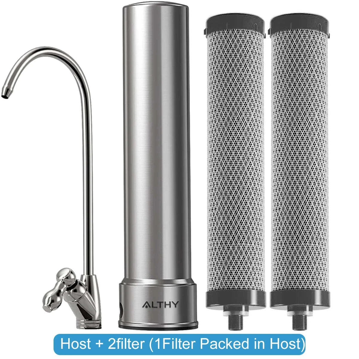 Under Sink Drinking Water Filter Purifier 5-in-1 Stainless Steel Filtration System With Faucet-Host and 2xFilter