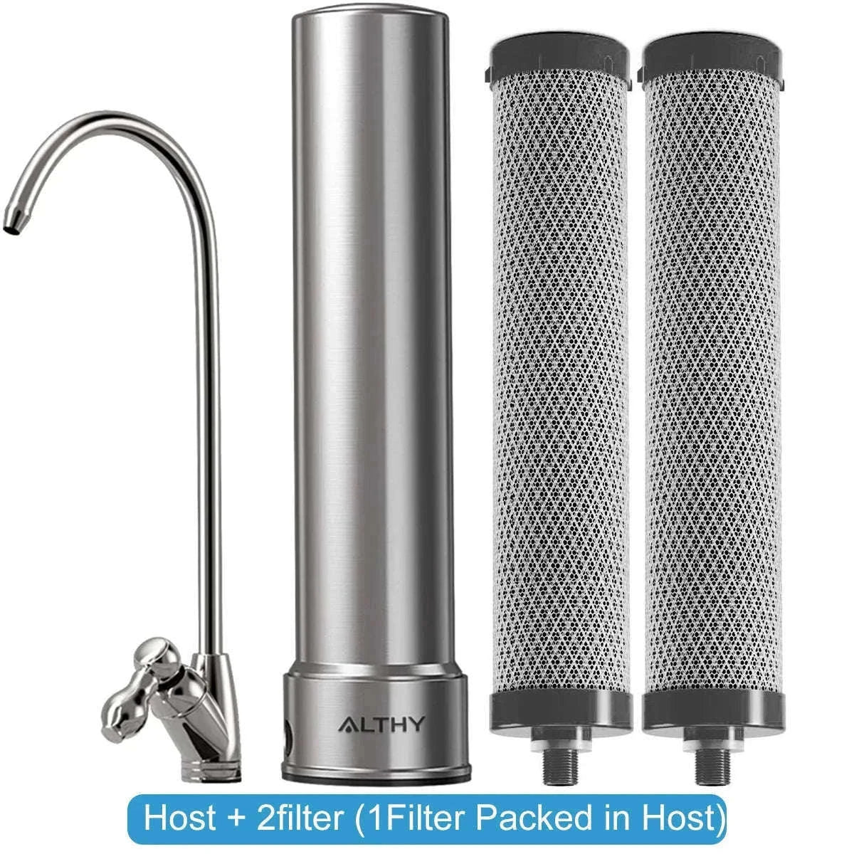 Under Sink Drinking Water Filter Purifier 5-in-1 Stainless Steel Filtration System With Faucet-Host and 2xFilter