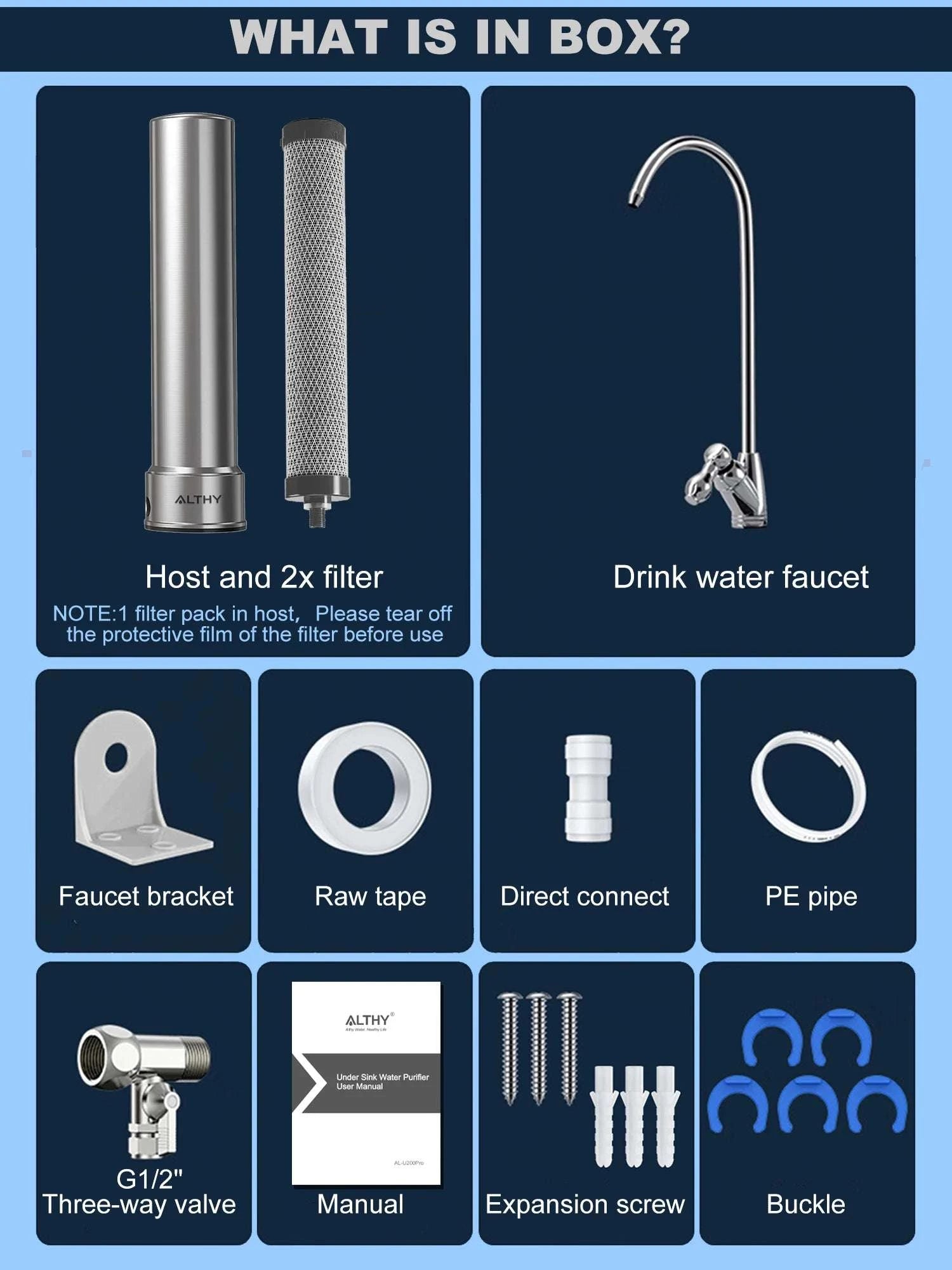 Under Sink Water Filter System with Faucet – 5 Stage Purifier-Host and 2xFilter / China Mainland